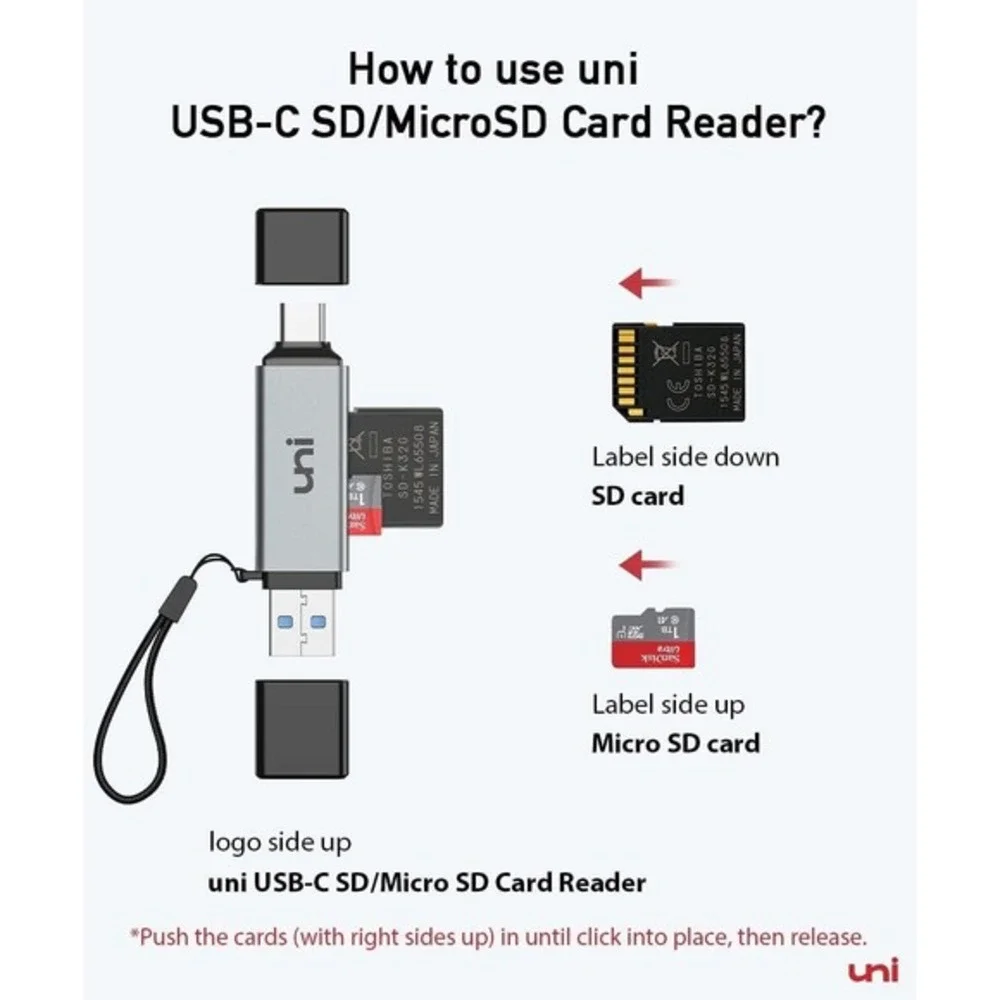Uni SD Card Reader, High-Speed USB C to Micro SD Card Adapter USB 3.0 Dual Slots